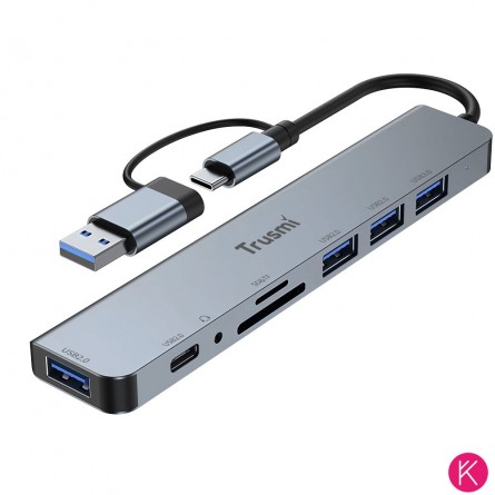 Estación Multifunción Dock USB + Tipo-C HUB, con Adaptador de Conector de Audio de 3,5mm y Lector de Tarjetas Micro SD (8 en 2)