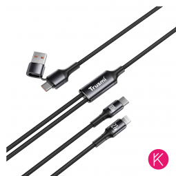 Cable 3 en 1 Negro | Lightning, Tipo-C, USB-A | Carga Rápida 100W