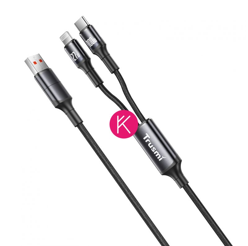 Cable 3 en 1 Negro | Lightning, Tipo-C, USB-A | Carga Rápida 100W