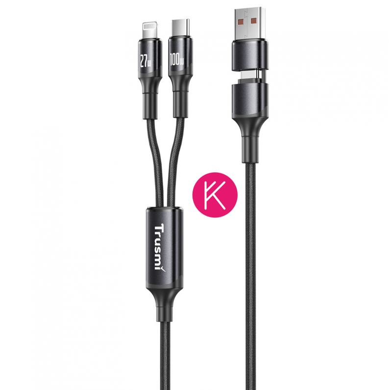 Cable 3 en 1 Negro | Lightning, Tipo-C, USB-A | Carga Rápida 100W