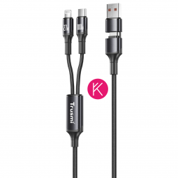 Cable 3 en 1 Negro | Lightning, Tipo-C, USB-A | Carga Rápida 100W