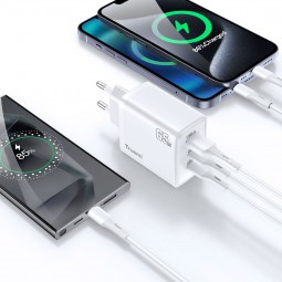 Cabezal de carga Rápida GaN 3 Puertos: Tipo-C + Lightning + USB-A (65W) - Klicfon